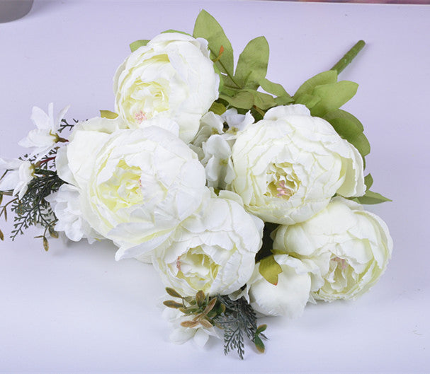 13-Piece European Style Core-Spun Peony Artificial Flowers Bouquet – High-End Silk Peony Arrangement (47cm Decorative Flowers)