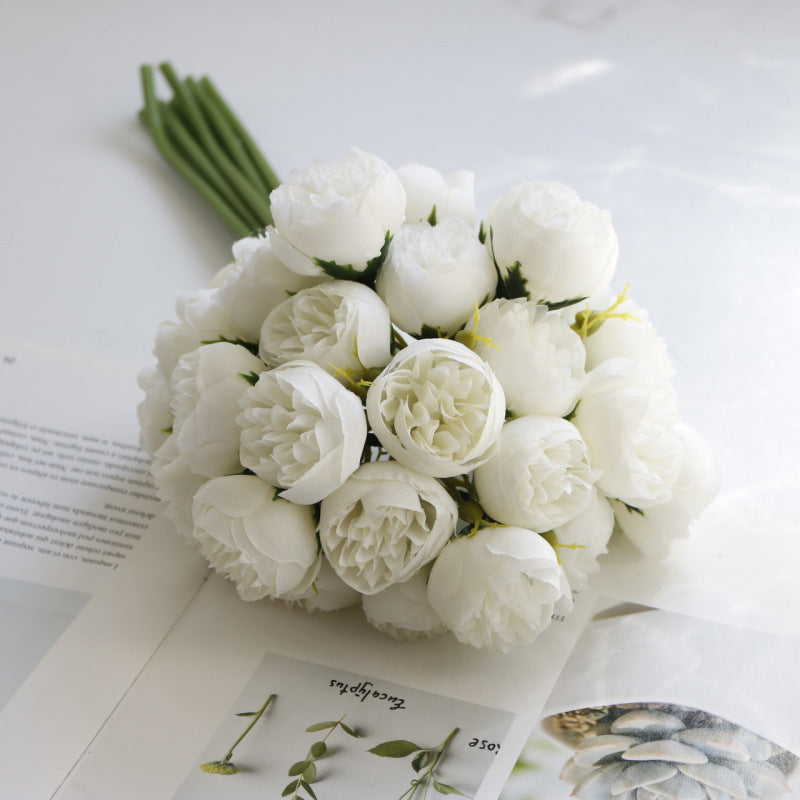 27 Head Artificial Tea Rose & Peony Bouquet – Silk Flowers for Wedding & Home Decor