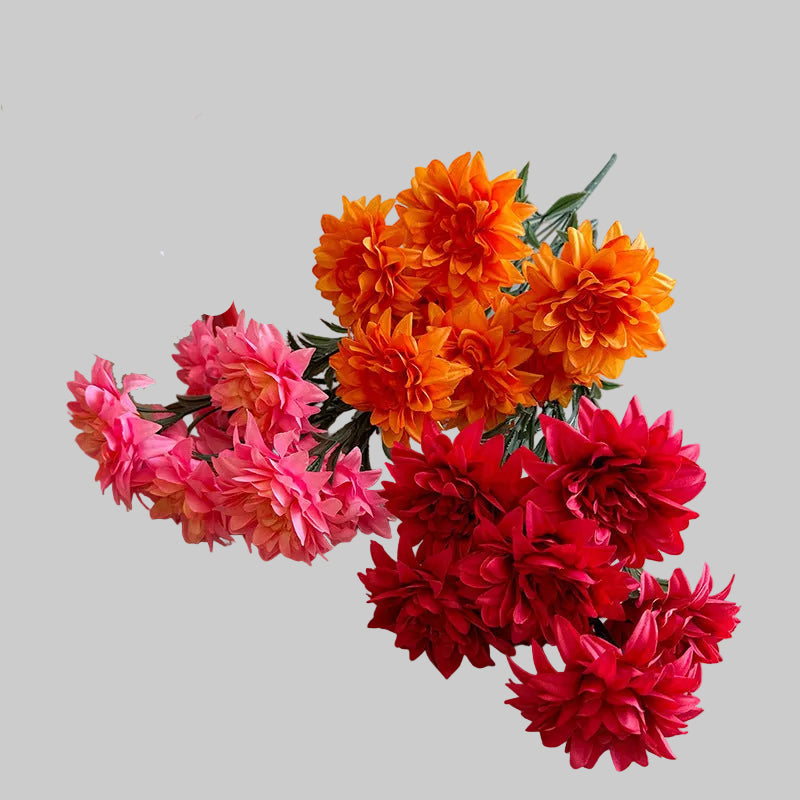 Artificial dahlia flower bouquet with silk rose and peony blooms for desktop and home decoration