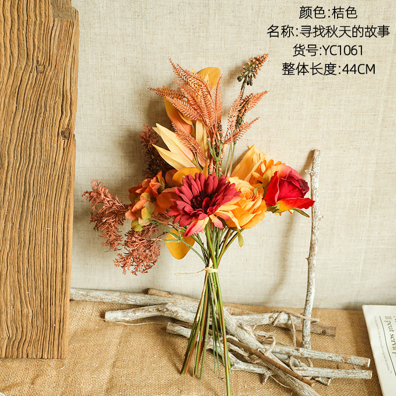 Autumn Dried Flower Bouquet – Artificial Green Plants for Home & Wedding Decor