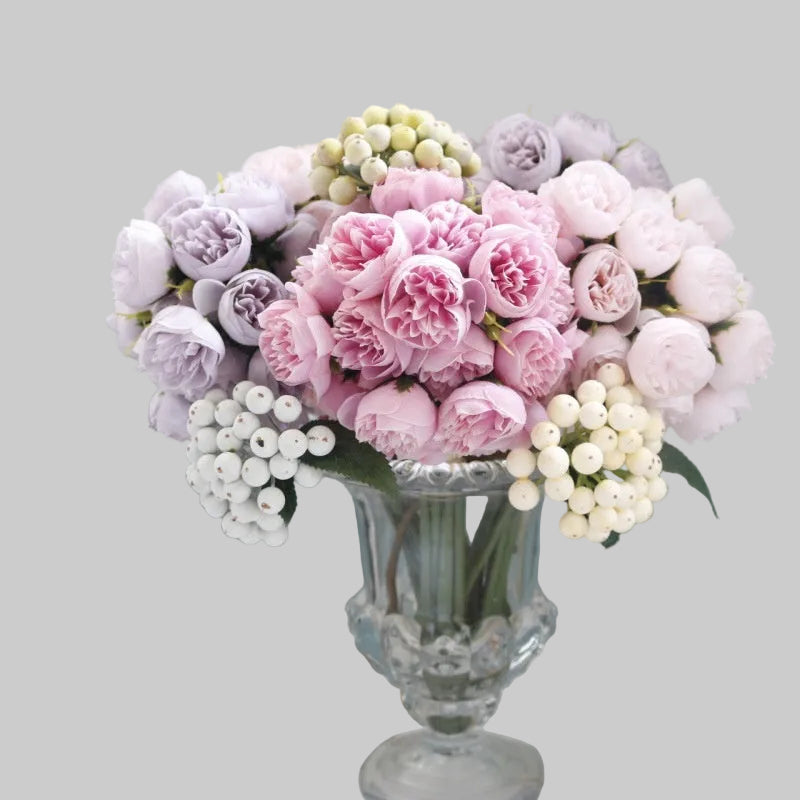 27 head artificial rose and peony bouquet made of silk for wedding and home decoration