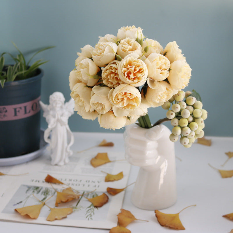 27 Head Artificial Tea Rose & Peony Bouquet – Silk Flowers for Wedding & Home Decor