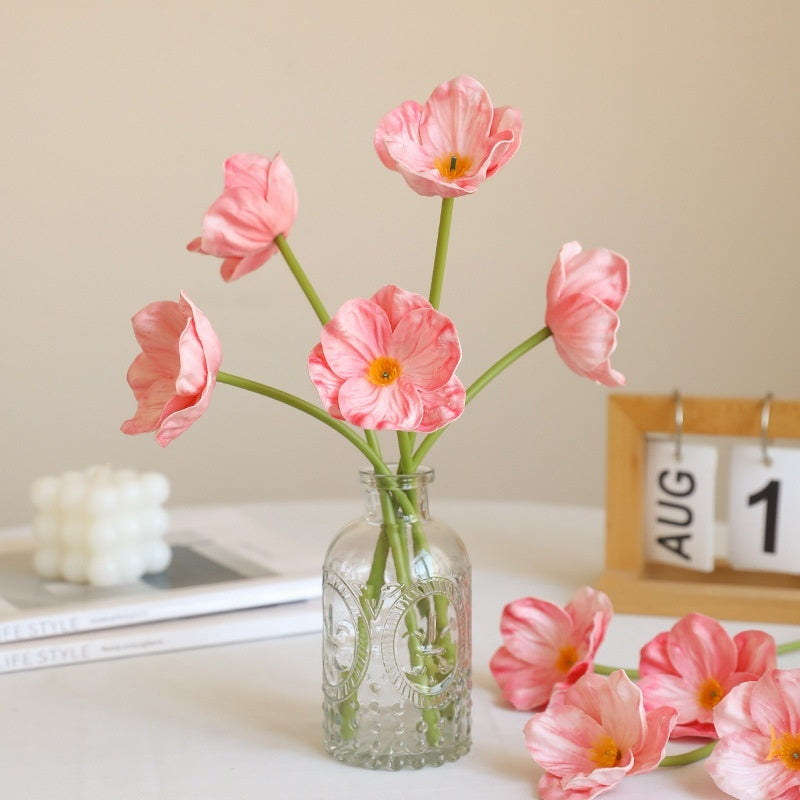 Mini Artificial Poppy Flower Stem – PU Faux Floral for Wedding, Home & Event Decor