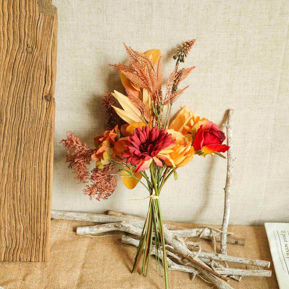 Autumn Dried Flower Bouquet – Artificial Green Plants for Home & Wedding Decor