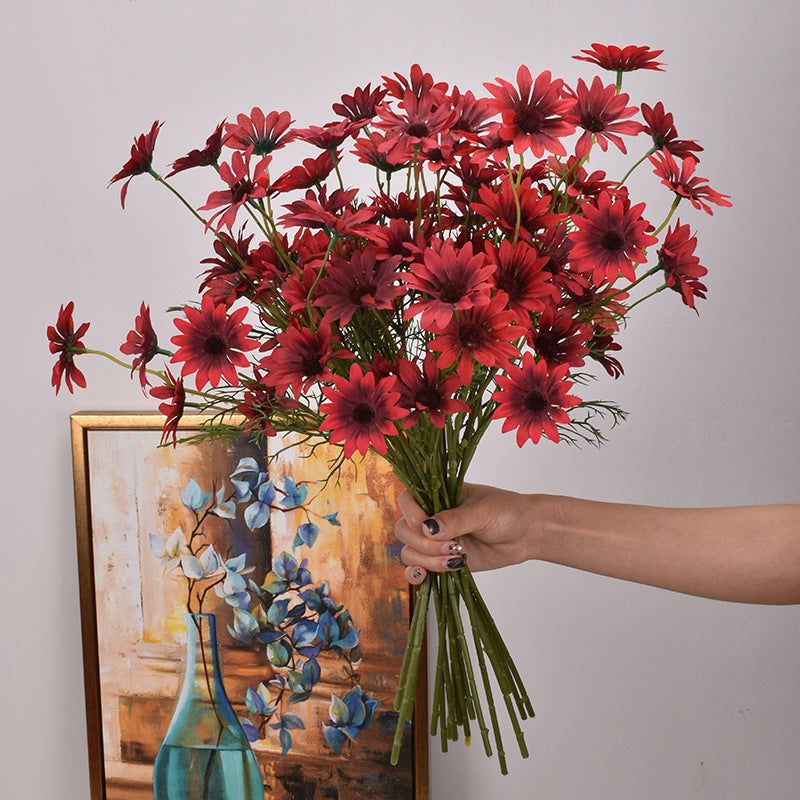Artificial New York Aster Flower Stem – 5 Head Silk Floral Branch for Home & Wedding Decor
