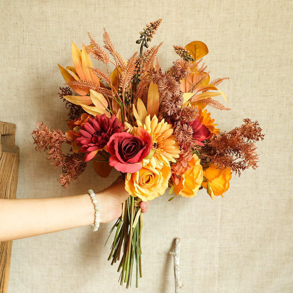 Autumn Dried Flower Bouquet – Artificial Green Plants for Home & Wedding Decor