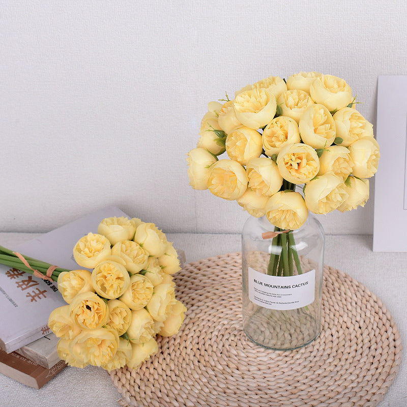 27 Head Artificial Tea Rose & Peony Bouquet – Silk Flowers for Wedding & Home Decor