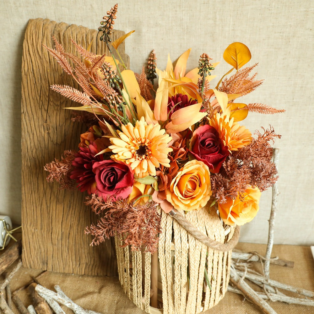 Autumn Dried Flower Bouquet – Artificial Green Plants for Home & Wedding Decor