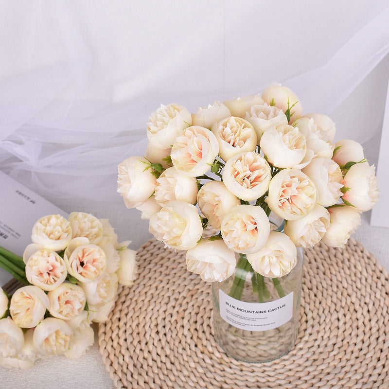 27 Head Artificial Tea Rose & Peony Bouquet – Silk Flowers for Wedding & Home Decor