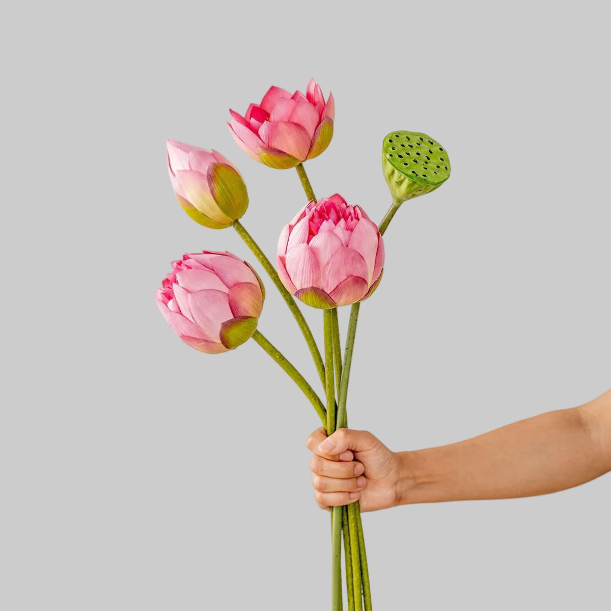 Artificial lotus flower and seed pod made of silk for home decoration and wedding decor
