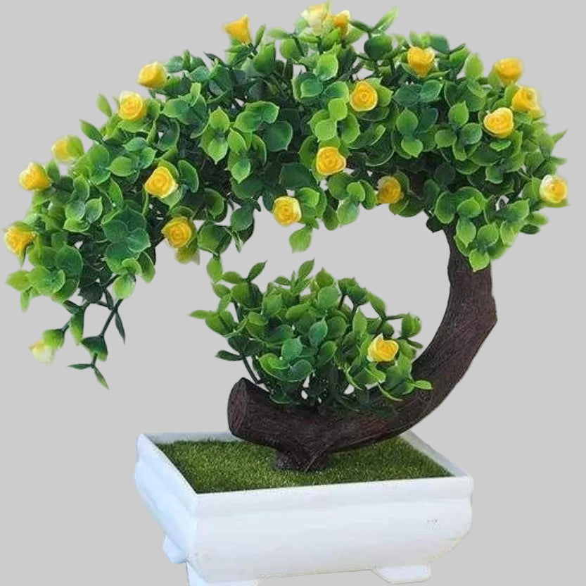 Artificial plastic bonsai with silk flowers for home decoration 20cm
