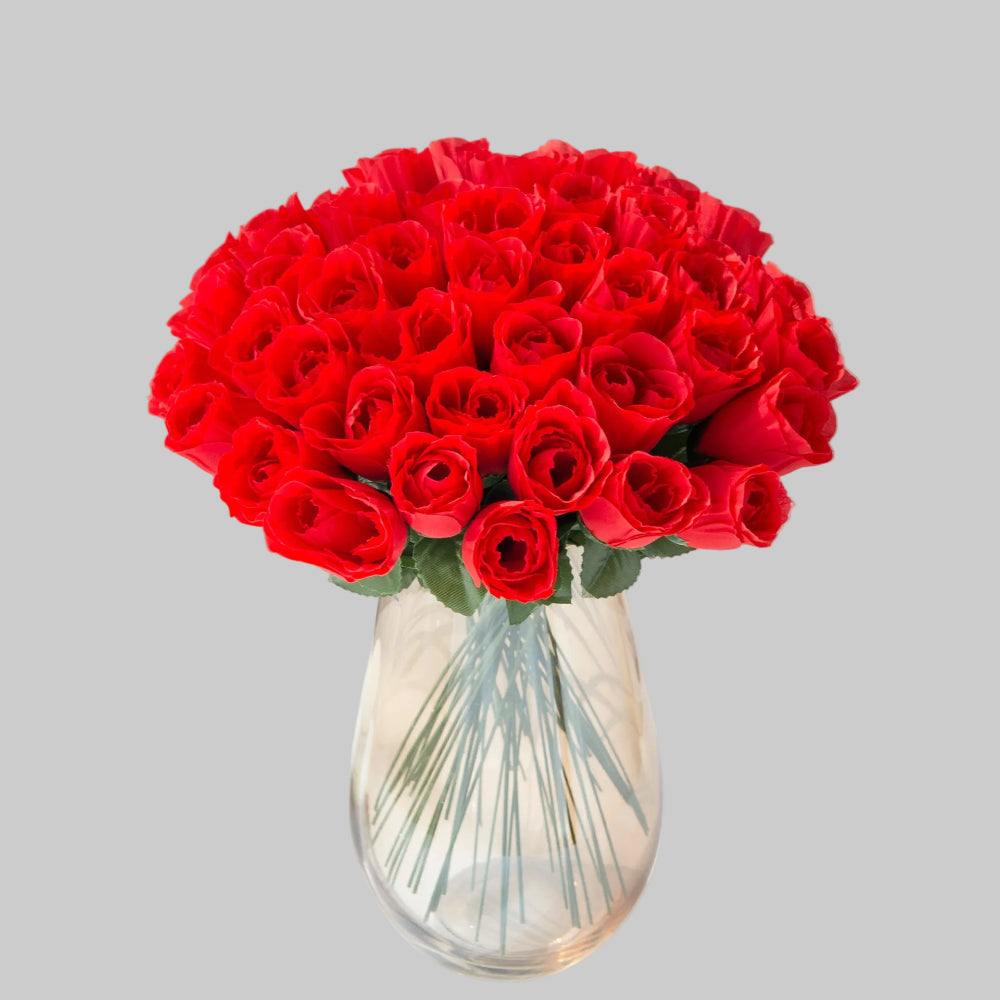 Artificial silk rose flower stem in red color for home decoration and wedding decor