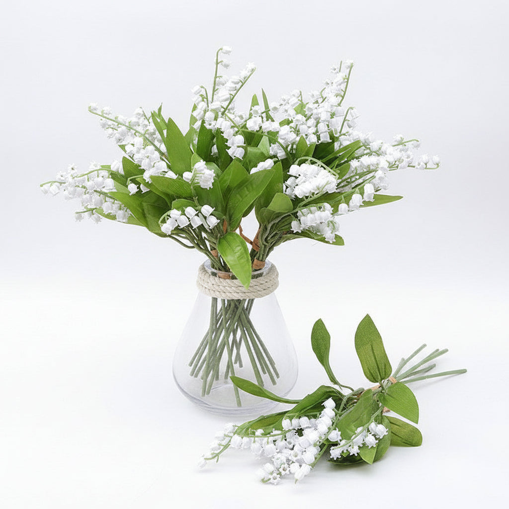 Artificial Wind Chime Grass 6 Fork White Floral Bundle for Home and Wedding Decoration