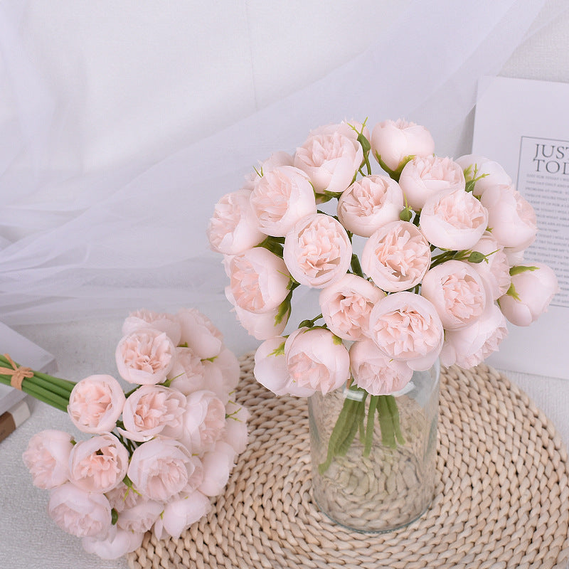 27 Head Artificial Tea Rose & Peony Bouquet – Silk Flowers for Wedding & Home Decor
