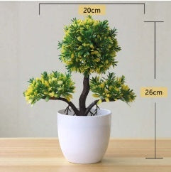 Artificial Bonsai Plant in Pot – Plastic Decorative Flower for Home & Office Desk Decor