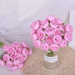 27 Head Artificial Tea Rose & Peony Bouquet – Silk Flowers for Wedding & Home Decor