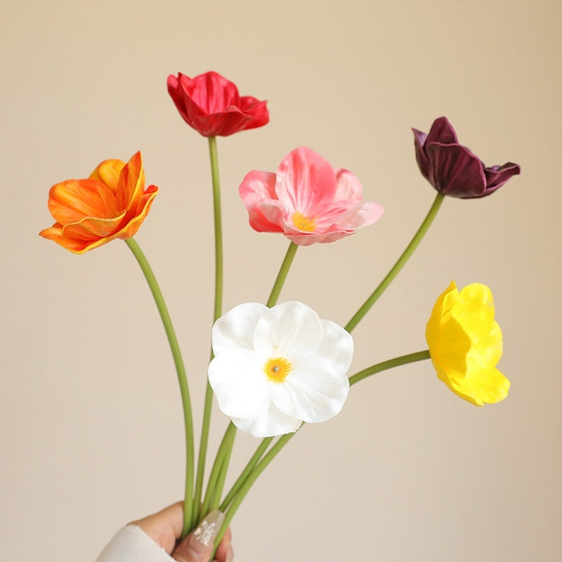 Mini Artificial Poppy Flower Stem – PU Faux Floral for Wedding, Home & Event Decor