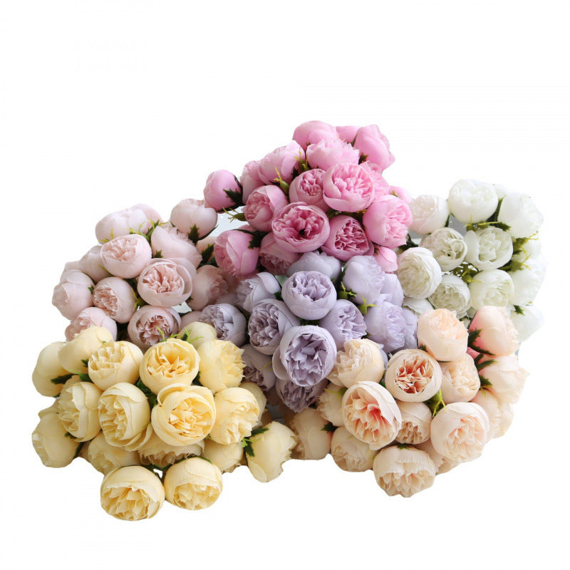 27 Head Artificial Tea Rose & Peony Bouquet – Silk Flowers for Wedding & Home Decor