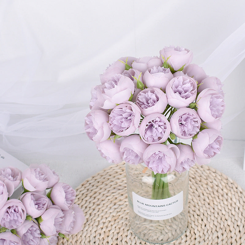 27 Head Artificial Tea Rose & Peony Bouquet – Silk Flowers for Wedding & Home Decor