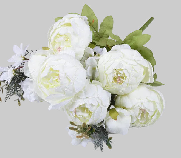 High-end fake peony flowers with buds and greenery for home decoration