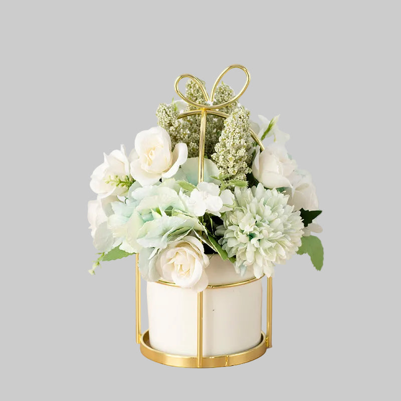 Small artificial potted plant with dried flower bouquet design for living room and table decoration